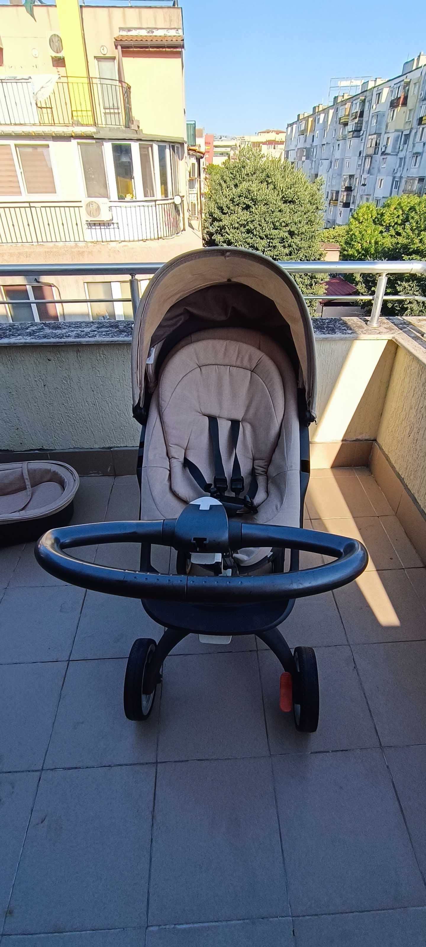 Детска количка Stokke Xplory X Stroller + Кош за новородено в бежово