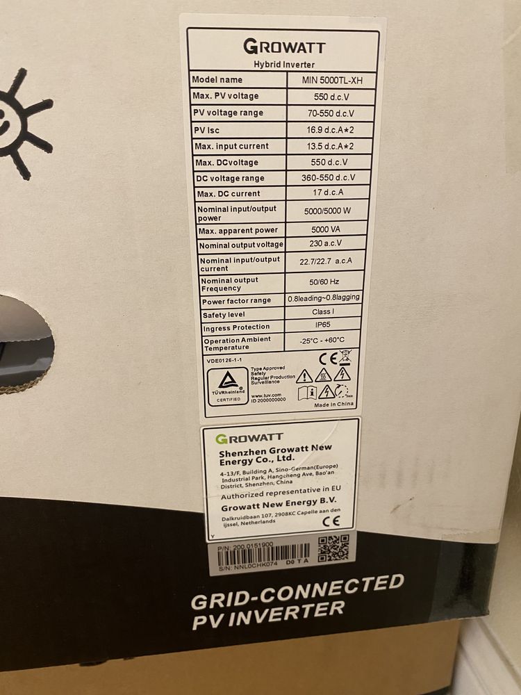 Invertor NOU Growatt hybrid 5,5kw monofazic suporta instalare de bater