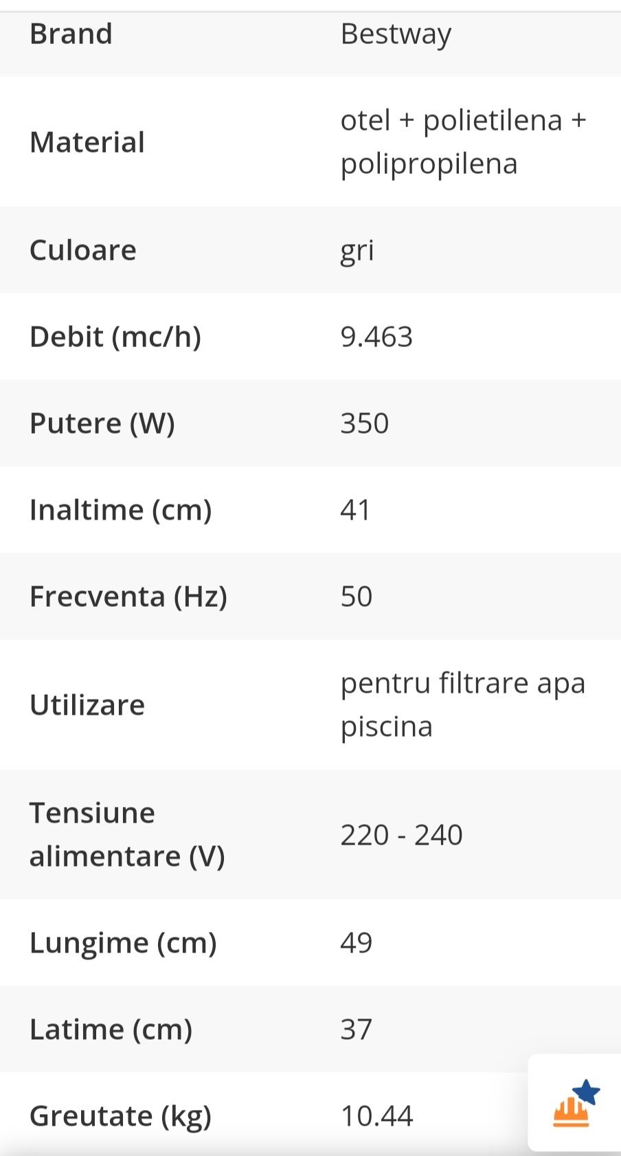 Pompa filtrare apa piscina, Bestway 58391, 9463 l apa/h