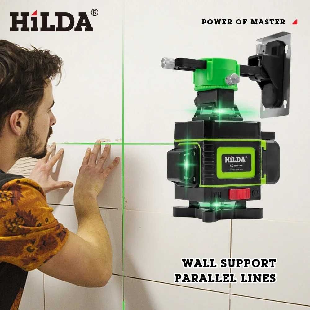 Nivela laser Hilda 4D 16 linii, auto-nivelare, laser verde Set Complet