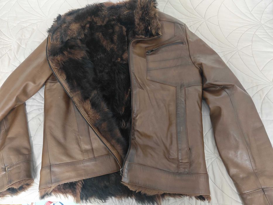 Кожено яке от естествена агнешка кожа, с естествен косъм