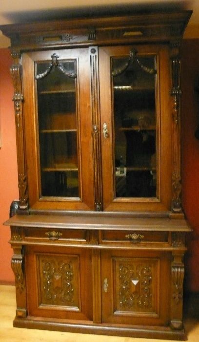 УНИКАЛНА супер рядка голям салонен, кабинетен шкаф-витрина,