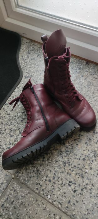 Зимни боти / кубинки в цвят бордо от естествена кожа