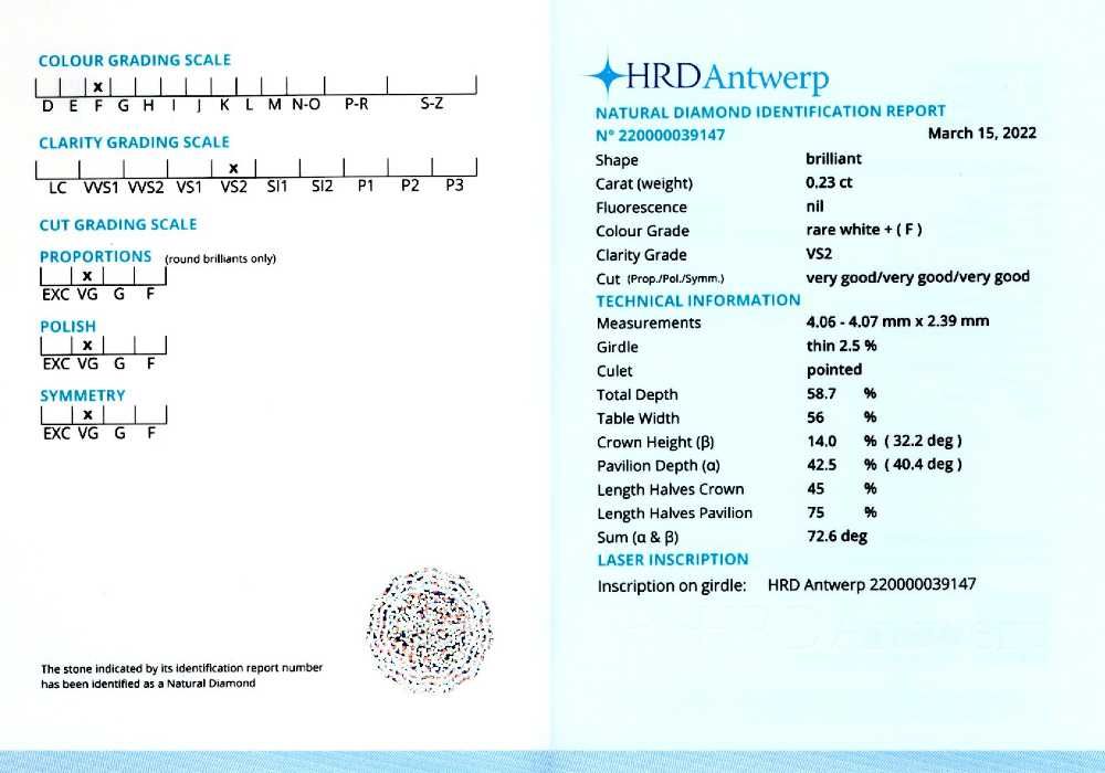 Diamante 0,23-0,29 ct., HRD Antwerp / GIA (8953,9135,3044...9152,9153)