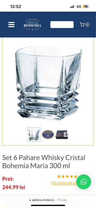 Set 6 Pahare Whisky Cristal Bohemia Maria 300 ml