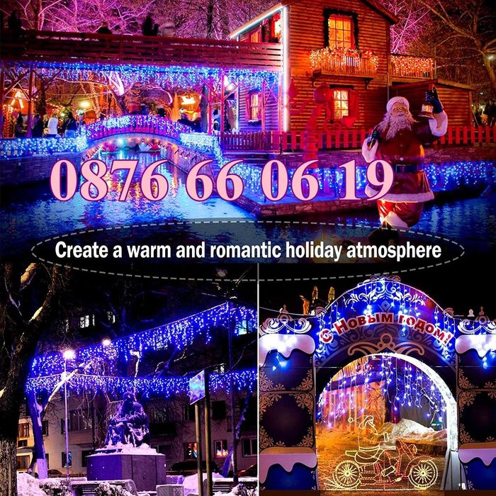 Коледна завеса 3 м синя светлина, коледна украса, коледни лампички