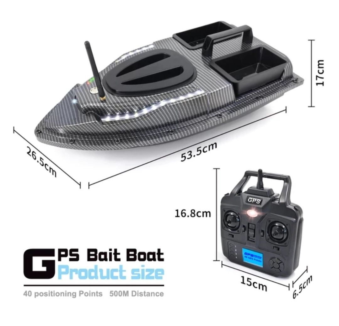 Лодка за захранка карбонова с 40 точки GPS автопилот,Сонар,зарядно,сак
