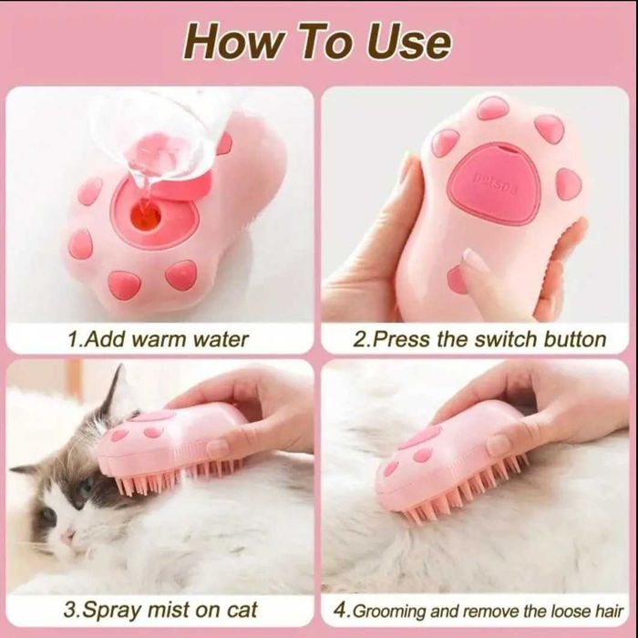 Perie pentru animale de companie, cu aburi, pulverizare si dozator USB