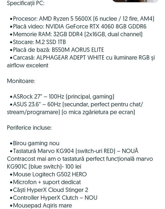 Vand Set-up / Pc Gaming Complet