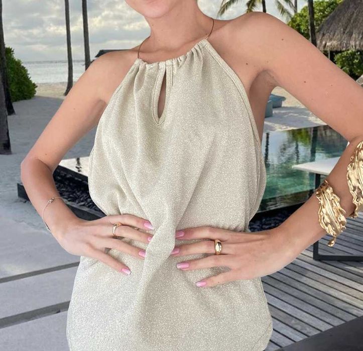 roberto cavalli златен топ горница потник блуза златиста гол гръб