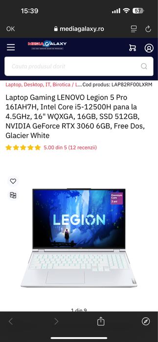 Laptop Gaming Lenovo Legion 5 pro 16 glacier white Nou