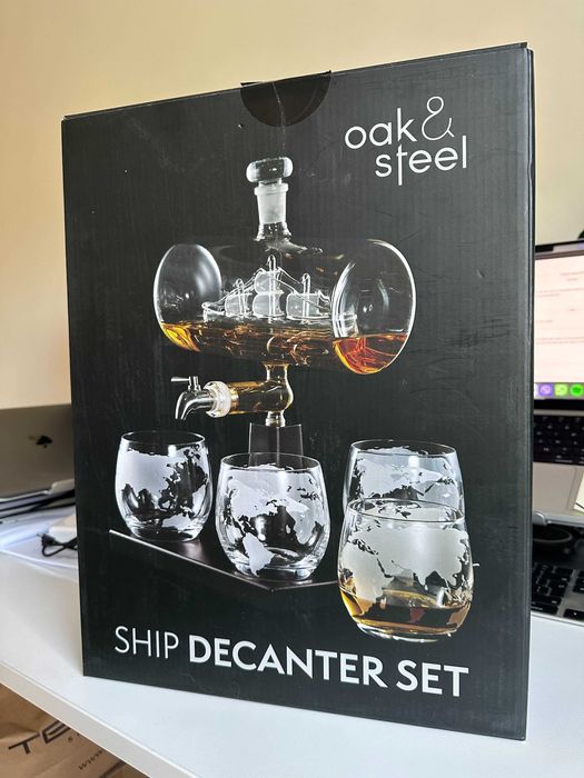 Уиски сет Oak & Steel - Кораб, декантер с 4 чаши