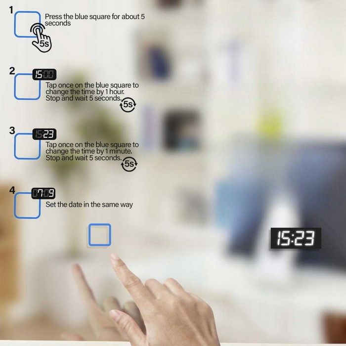 Огледало за баня 100x60 см С LED осветление, часовник+bluetooth