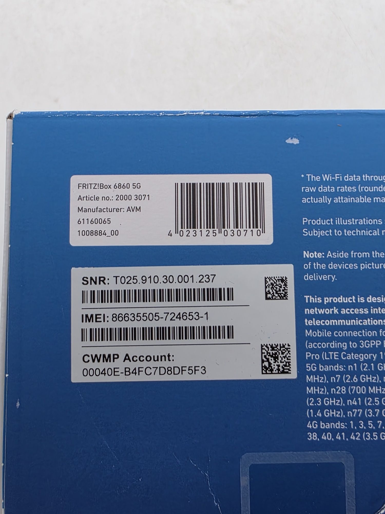 AVM FRITZ!Box 6860 5G Wireless 5G Mobile Router Wi-Fi 6, sigilat