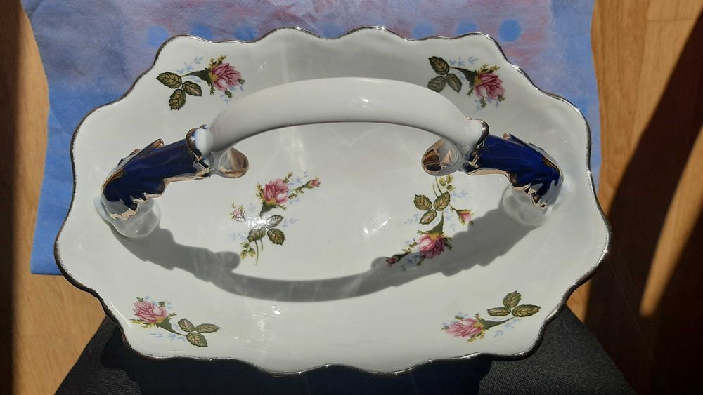 Fructiera cu maner, portelan, cobalt, mare, manual,ARPOCurtea de Arges