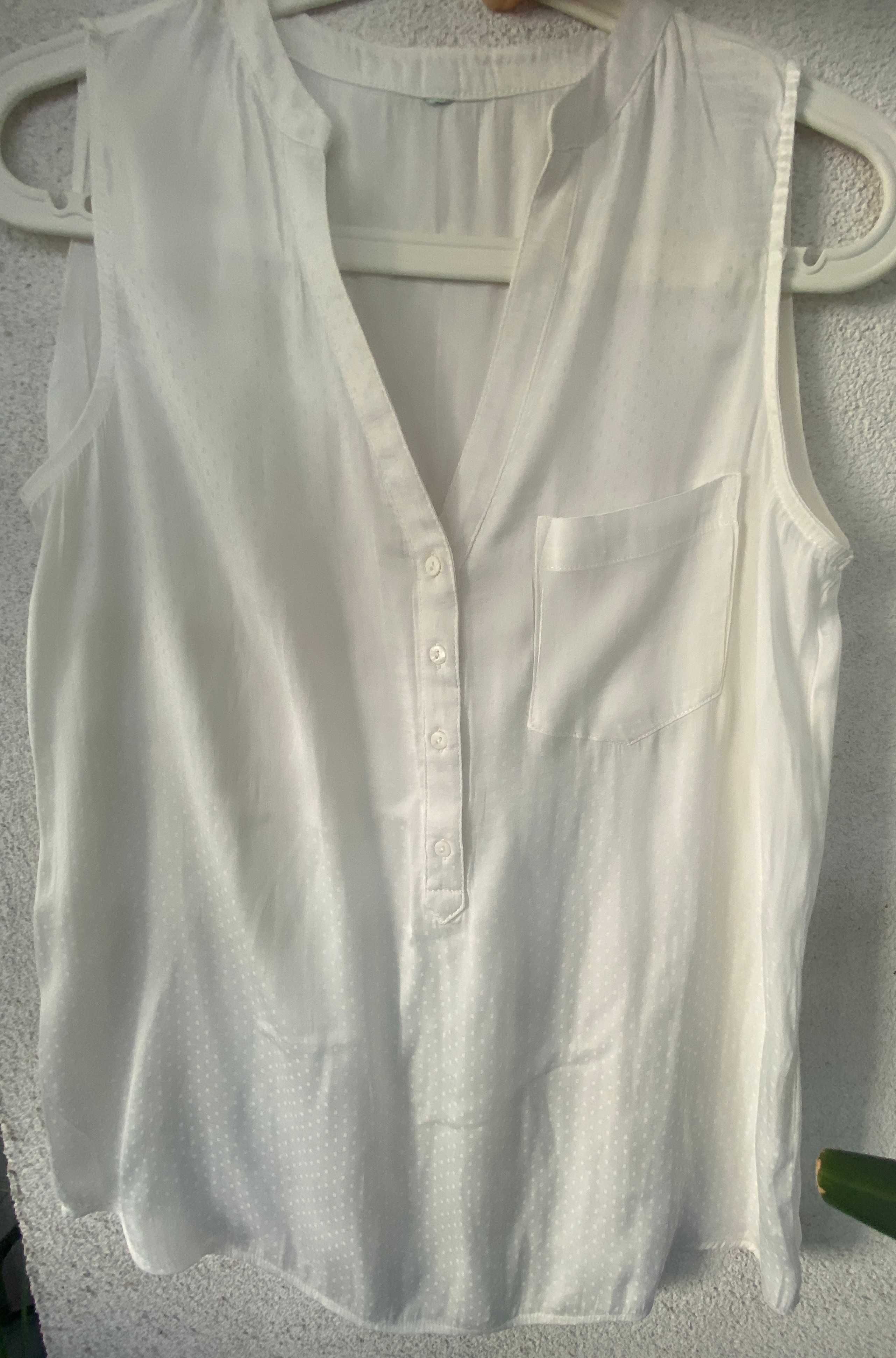 Top/camasa fara maneci, alb cu bulinute albe, nou fara eticheta, S/36