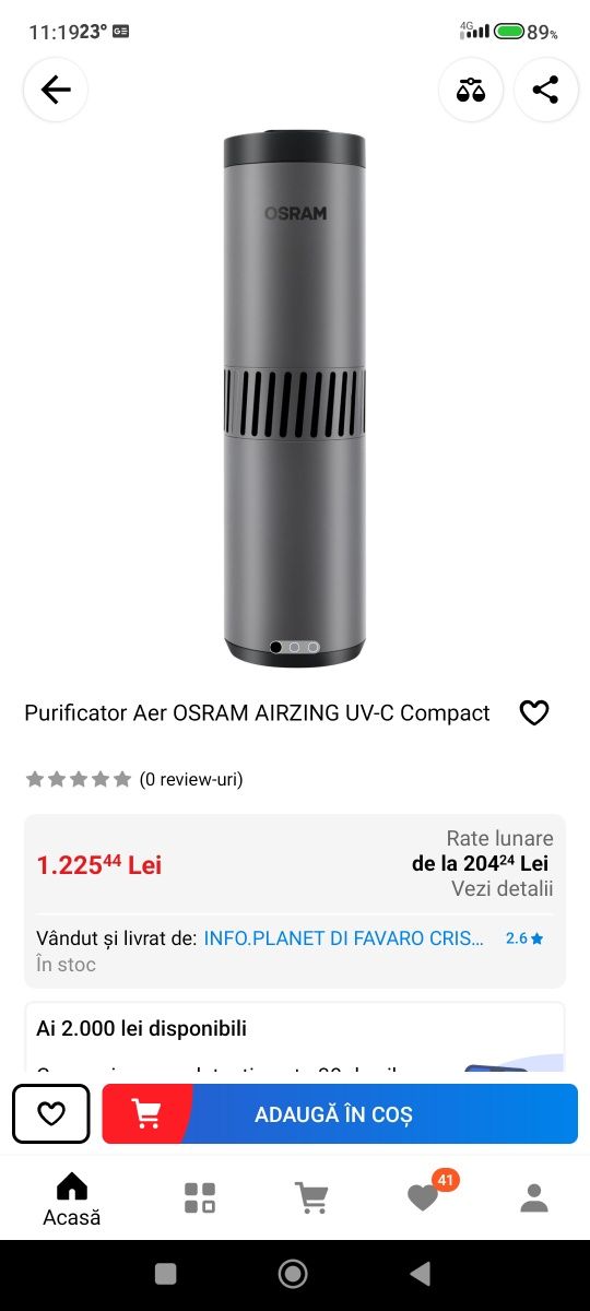Purificator aer Osram Air Zing UV
