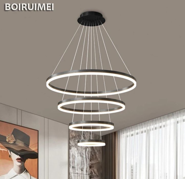 LED Полилей Висящи черни кръгове Ф 40, 60, 80см димирурм с дистанционн