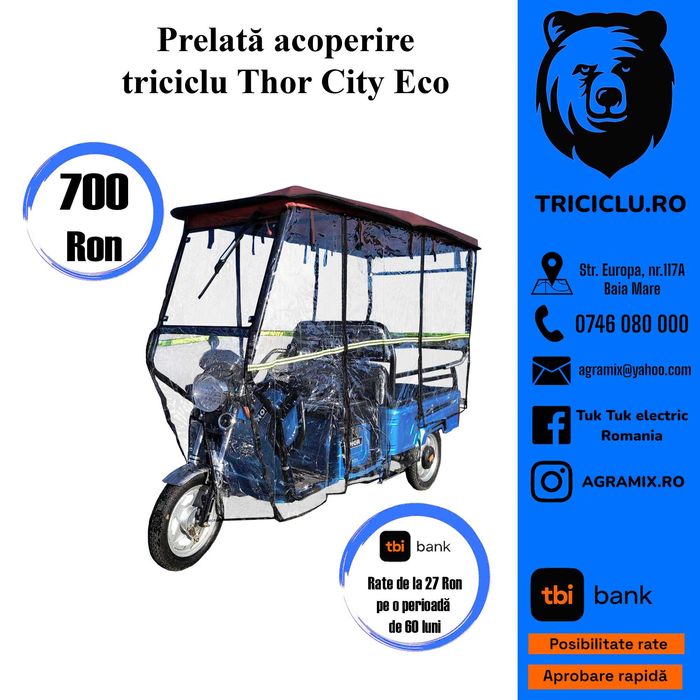 Triciclu electric nou Thor City Eco Green Army Blue Sky Agramix