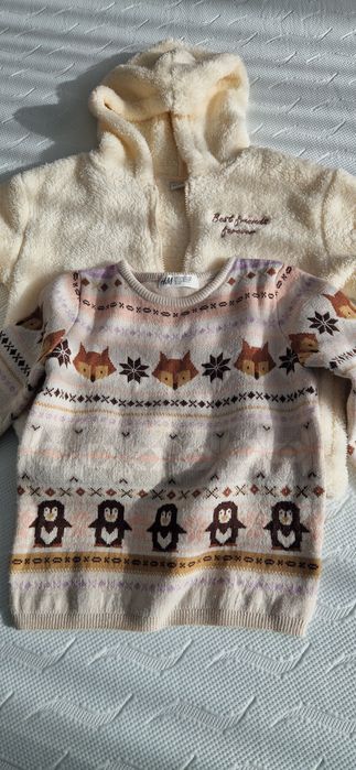 Jachetă pufoasă și pulover HM, copii 110-116 (5-7ani)