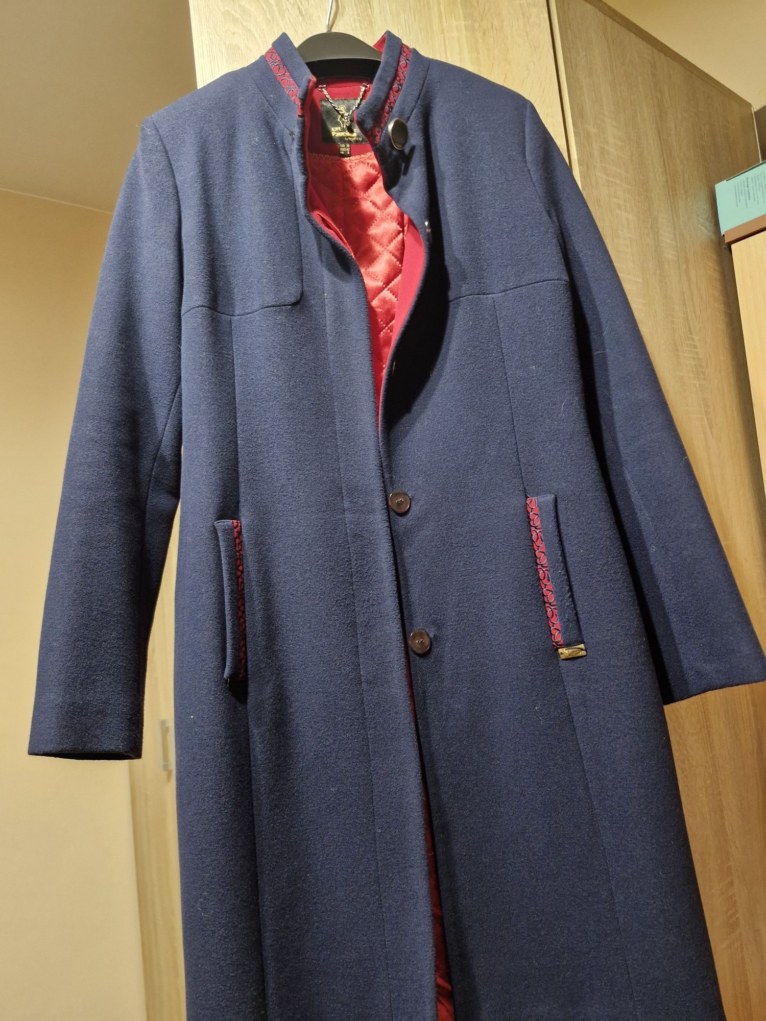 Palton dama  bluemarin cu rosu,36