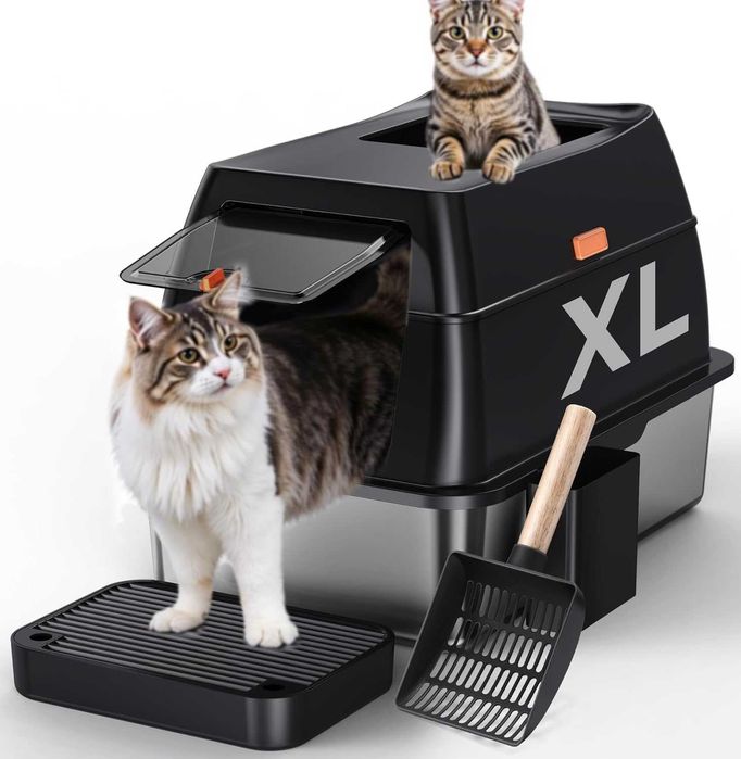 Gimars 3 в 1 котешка тоалетна от неръждаема стомана с високи страни