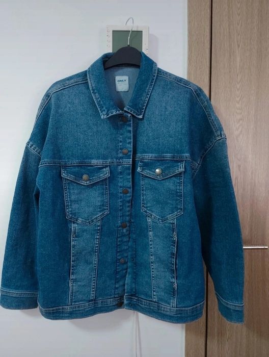 Geaca din denim Only oversize drop, culoare bleumarin (40)