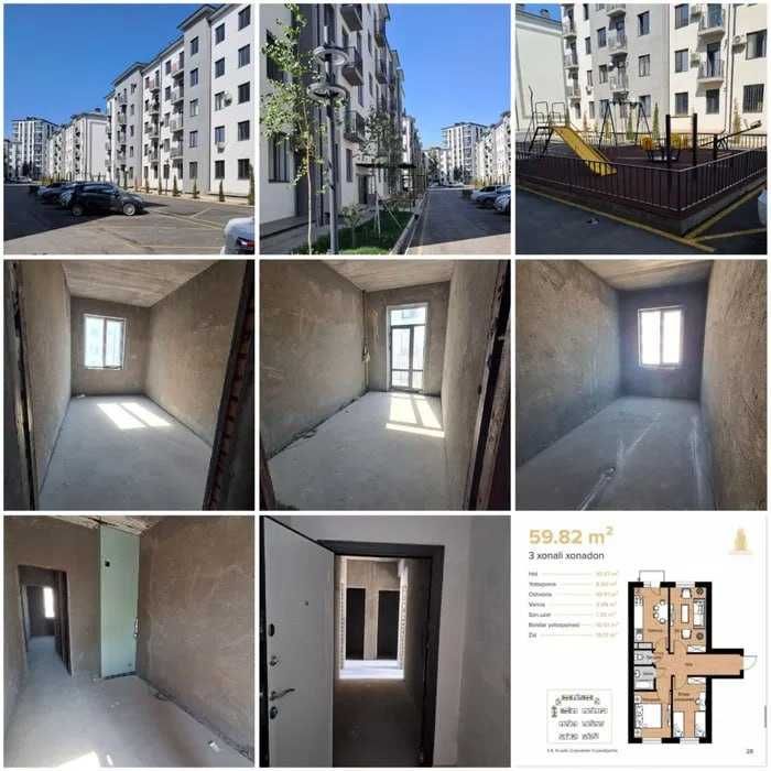 ;Яшнабад‼️Do'stlik 3к квартира 60м2 коробка от Dreamland метро и парк