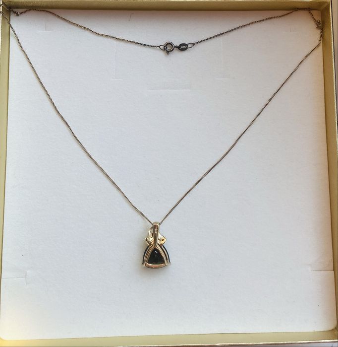 Pandantiv din argint aurit pe lant cu pietre-cuart fumuriu si diamante