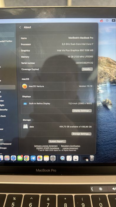 MacBook Pro, 2017 / Core i7 / Touch bar / 13-inch / 16 Gb x 256 Gb