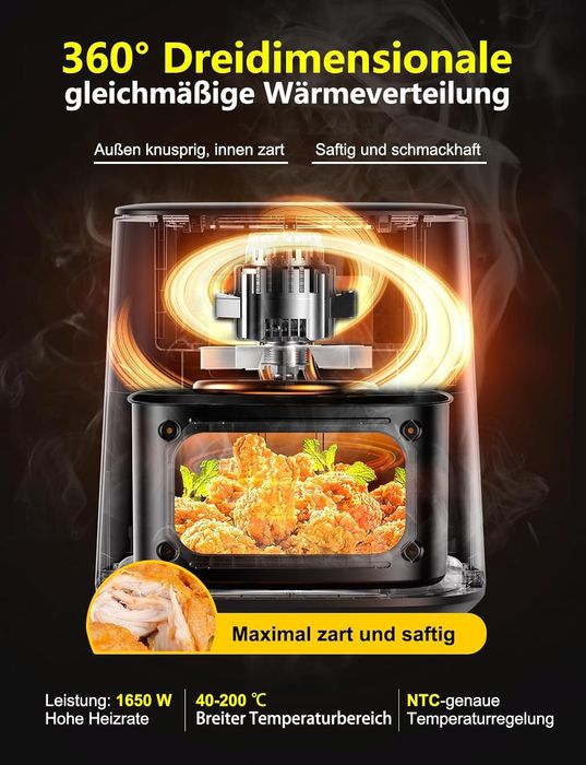 Фритюрник с горещ въздух (Air Fryer) XXL 7.2 литра с прозорец за наблю