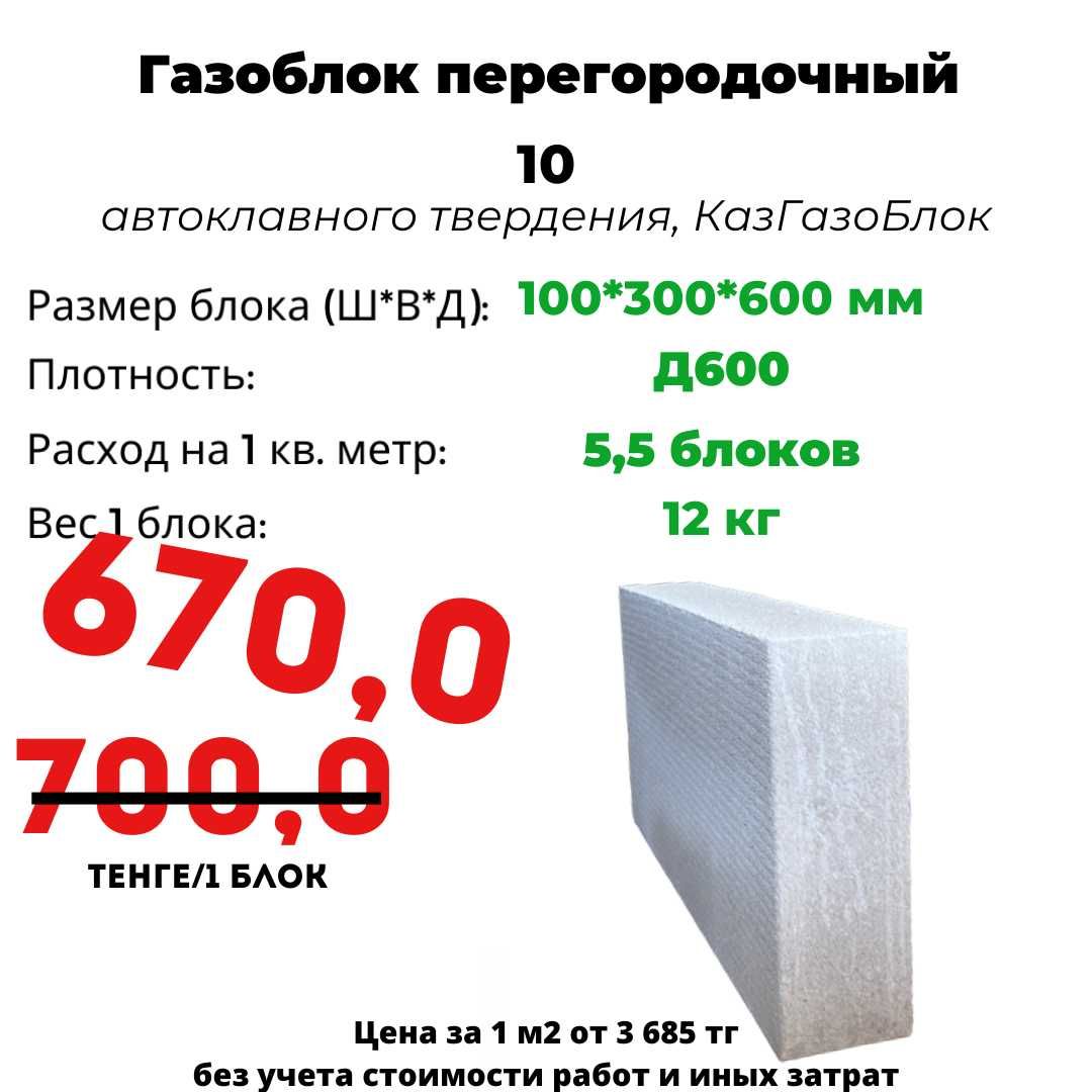 Перегородочный газоблок 10х30х60 см