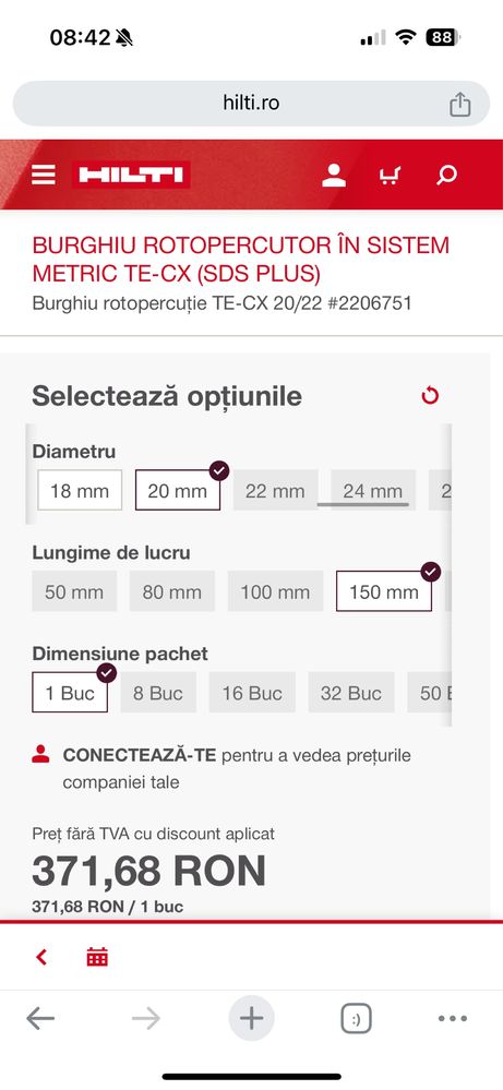 Burghiu HILTI SDS Plus - TE-CX : 20x150, 18x150 16x400