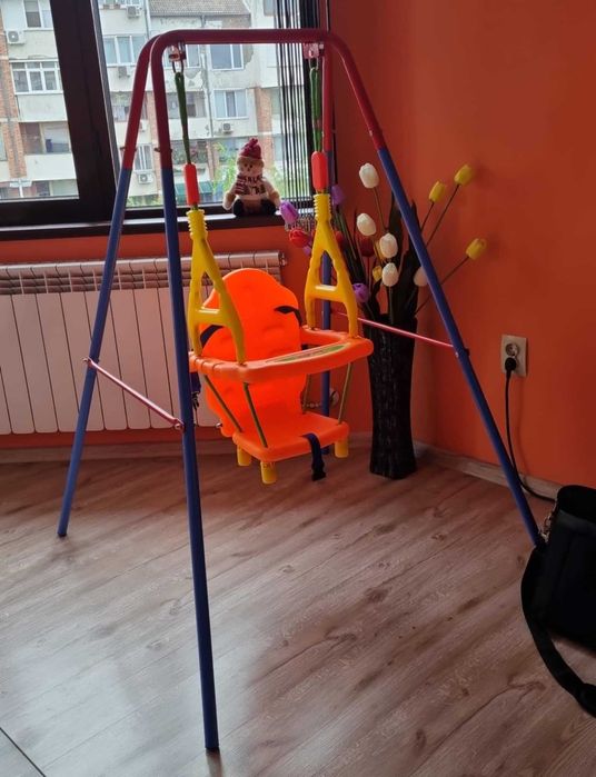 Детска люлка King Sport с метална опора, синя с оранжево