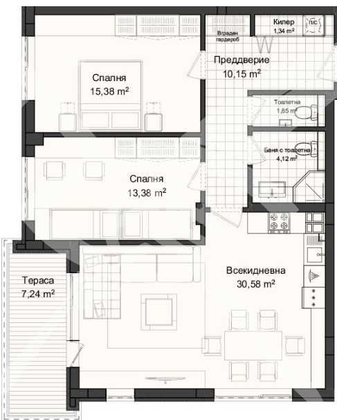 Двустаен апартамент Кършияка 93-4505