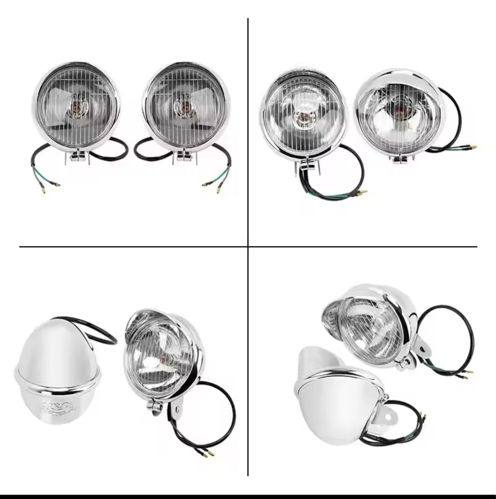 Set Proiectoare crom cromate nichel lumini moto CHOPPER bobber cruiser