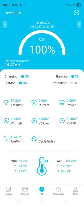 Baterie Litiu 14s-5p cu bluetooth 52v cu 70 celule Tesla.
