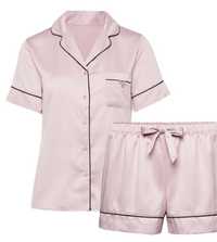 Pijama satinata, roz prăfuit