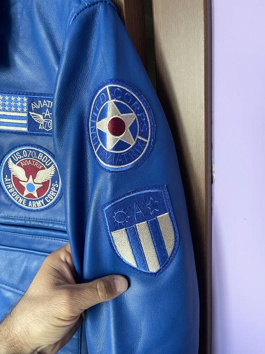 Мъжко Синьо Кожено Яке Aviatrix Пилотско Естествена Кожа Nike Jordan