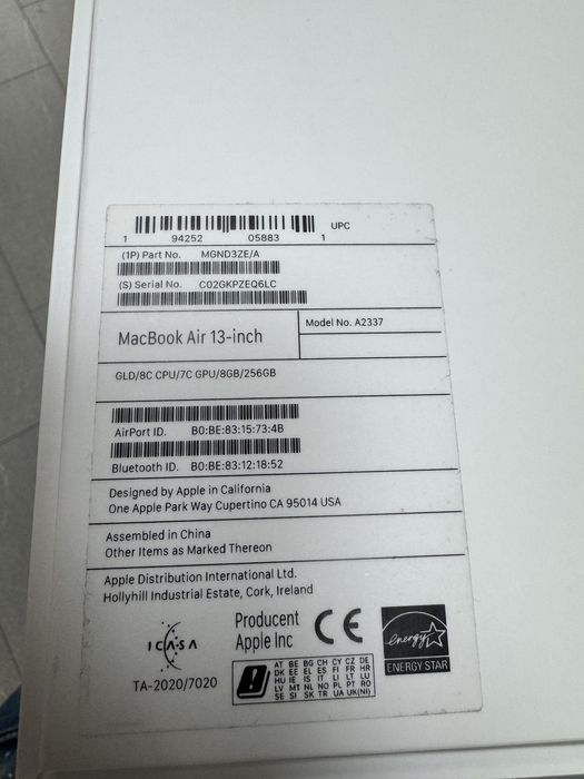 MacBook air M1 SSD