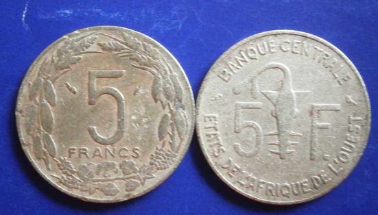 Сет 5 франка-ЗАЩ-1971 г. и ЦАЩ-1975 г.-Е-4