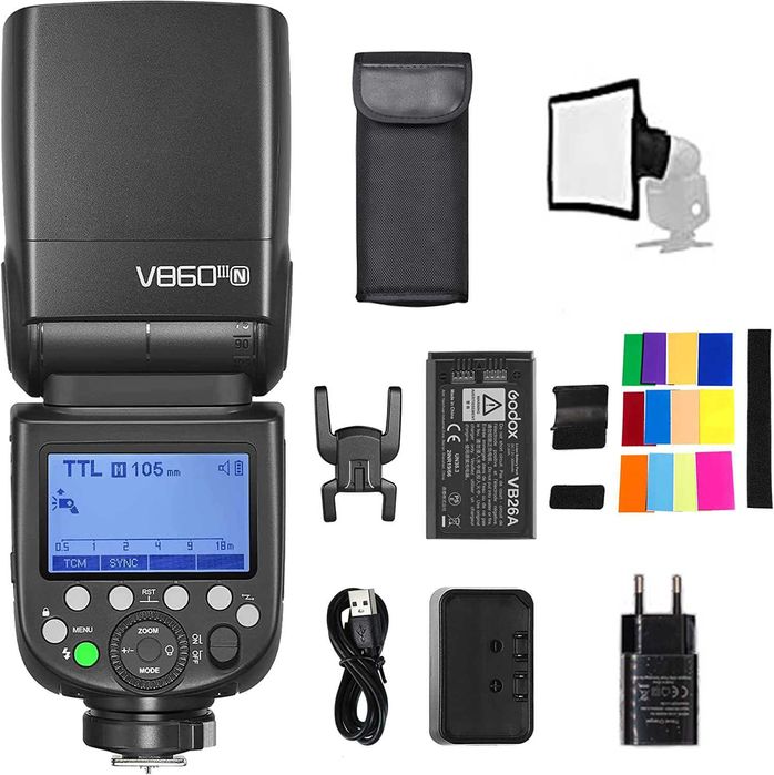 Нова светкавица Godox V860 III N за Nikon с допълнителни аксесоари