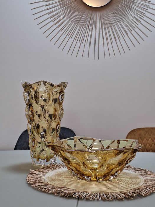 Vand set Cristal Bohemia NOU - vaza si platou 21 cm colectia Zefir