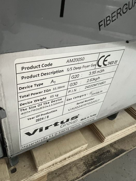 Friteuza gaz 21L noua - Virtus Germania - 2 cosuri - 24 KW