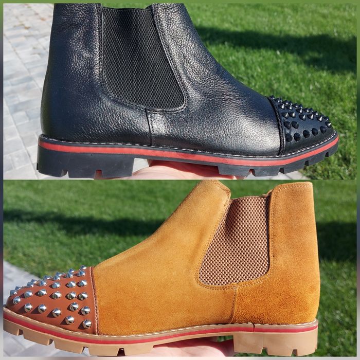 OFERTA Ghete Chelsea Louboutin din piele lucioasa/intoarsa/camel