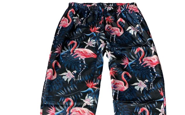 Pijamale din satin, imprimeu flamingo