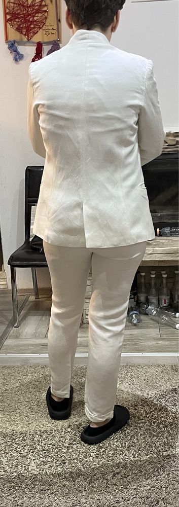 Zara costum sacou pantaloni alb S/M