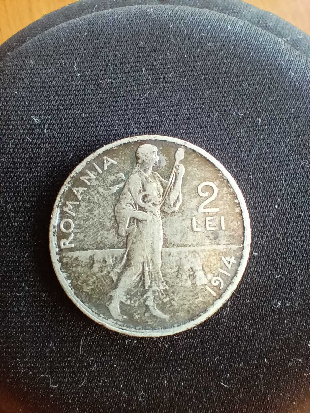 moneda  2 lei argint carol I 1914