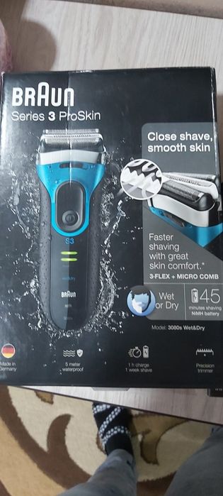 Aparat de ras electric Braun Series 3 Wet & Dry ProSkin 3080s, Albastr