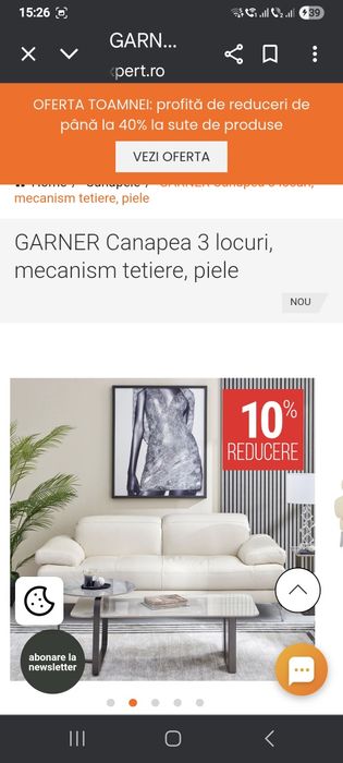 Vând canapea de piele,  3 locuri